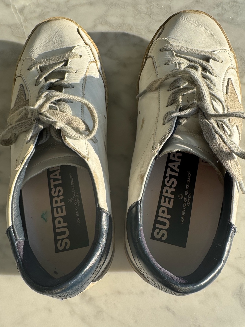 GOLDEN GOOSE Super-Star with Gray Suede Star & Navy Blue Heel Tab - Size 37 - Picture 6 of 7